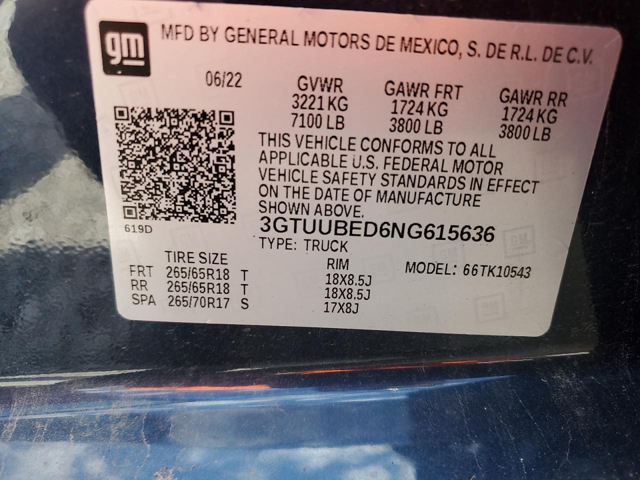 2022 GMC Sierra K1500 Sle VIN: 3GTUUBEDGNGG61563 Lot: 57758405