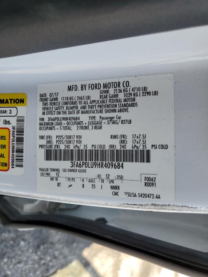 2017 Ford Fusion Se Hybrid VIN: 3FA6P0LU9HR409684 Lot: 54027775