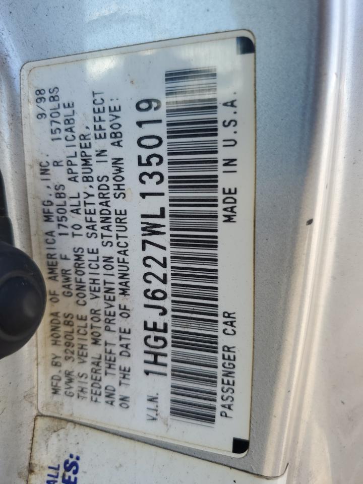 1998 Honda Civic Dx VIN: 1HGEJ6227WL135019 Lot: 56660715