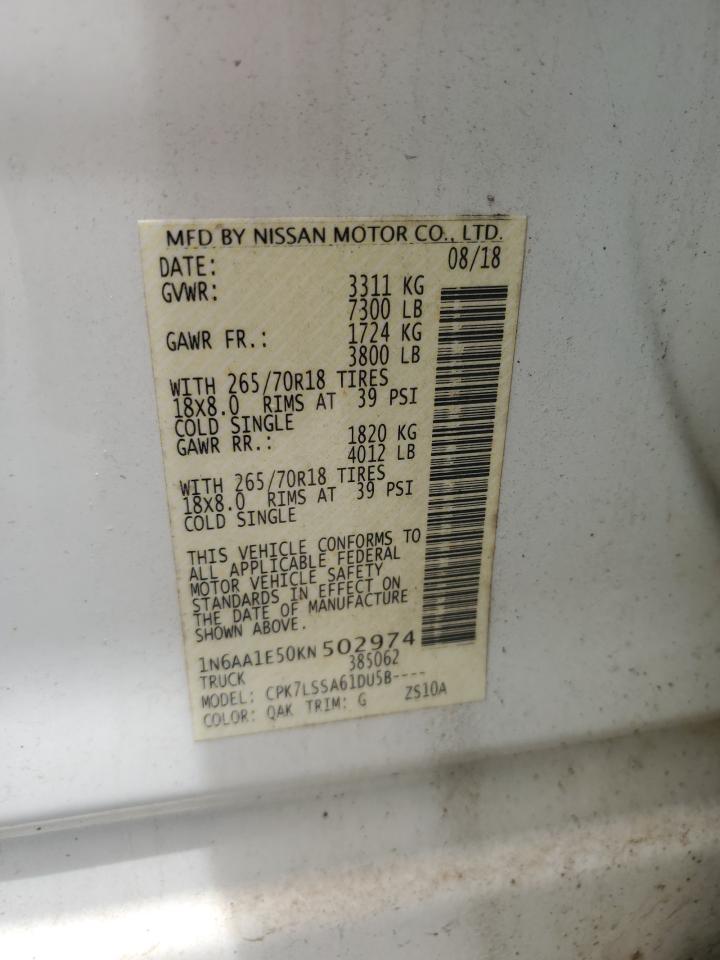 2019 Nissan Titan Sv VIN: 1N6AA1E50KN502974 Lot: 55650875