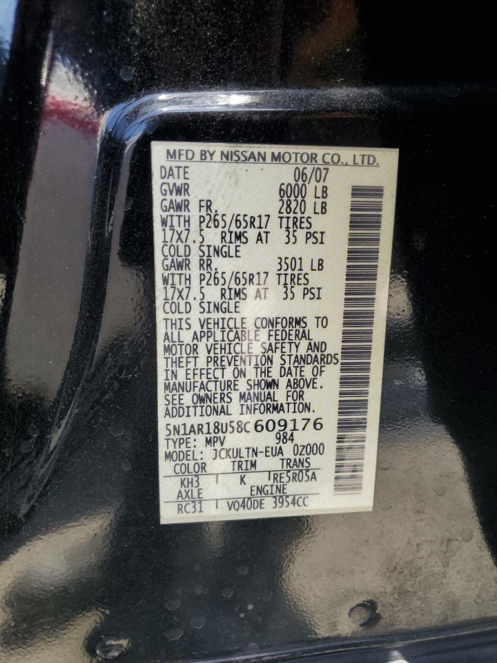 2008 Nissan Pathfinder S VIN: 5N1AR18U58C609176 Lot: 57092835