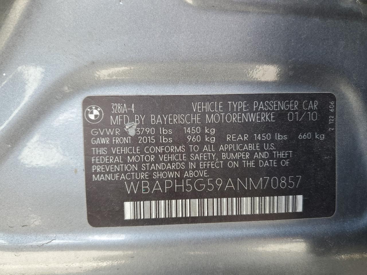2010 BMW 328 I Sulev VIN: WBAPH5G59ANM70857 Lot: 56457805