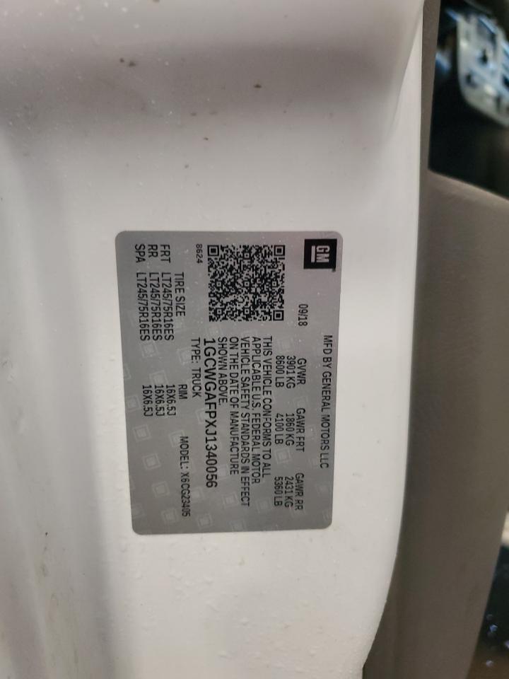 2018 Chevrolet Express G2500 VIN: 1GCWGAFPXJ1340056 Lot: 56972305