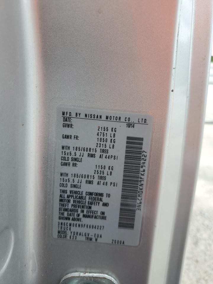 2015 Nissan Nv200 2.5S VIN: 3N6CM0KN9FK694227 Lot: 59260235