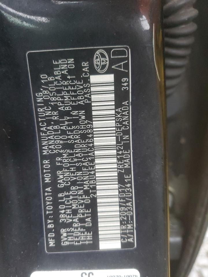 2010 Toyota Corolla Base VIN: 2T1BU4EE1AC464897 Lot: 56841495
