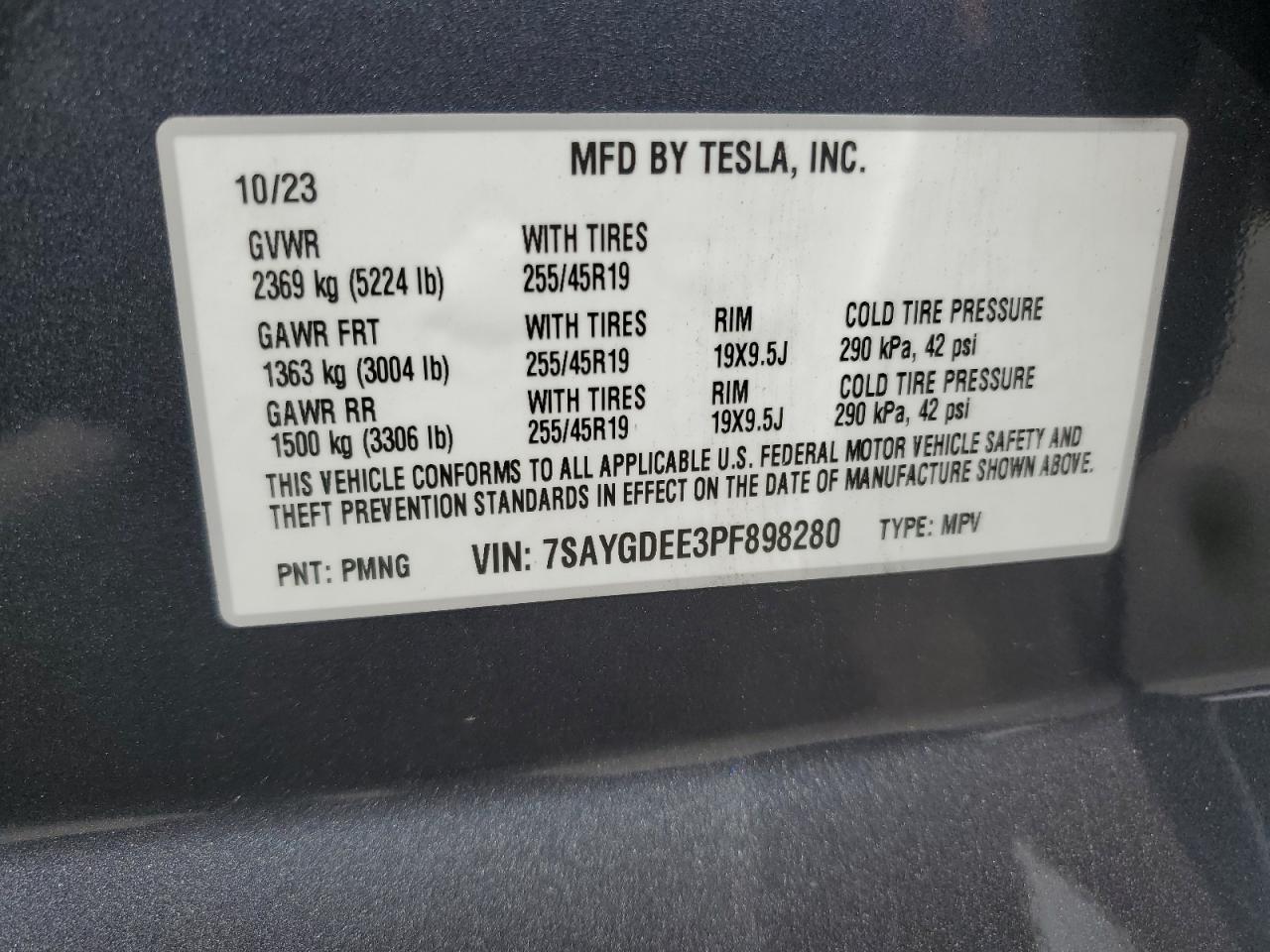 2023 Tesla Model Y VIN: 7SAYGDEE3PF898280 Lot: 56758725