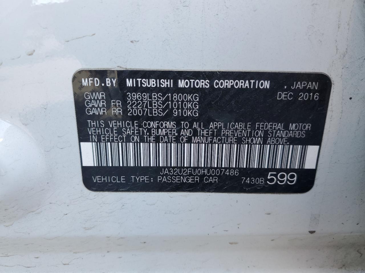 2017 Mitsubishi Lancer Es VIN: JA32U2FU0HU007486 Lot: 56016285