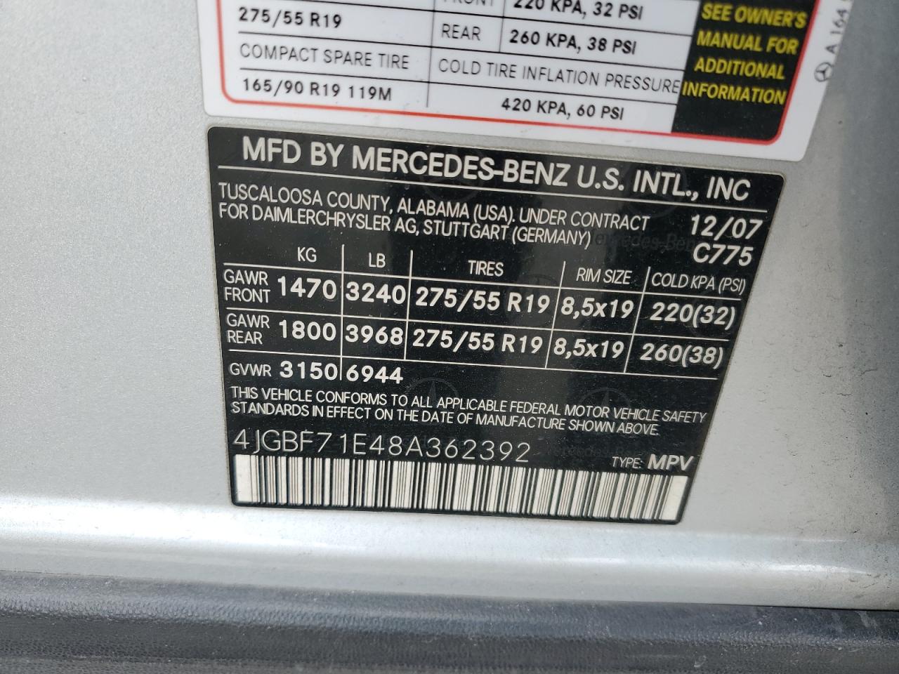 2008 Mercedes-Benz Gl 450 4Matic VIN: 4JGBF71E48A362392 Lot: 55662985