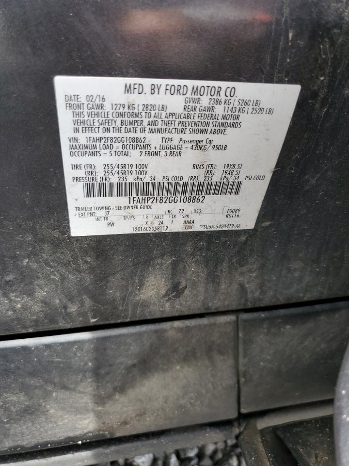 2016 Ford Taurus Limited VIN: 1FAHP2F82GG108862 Lot: 57161495