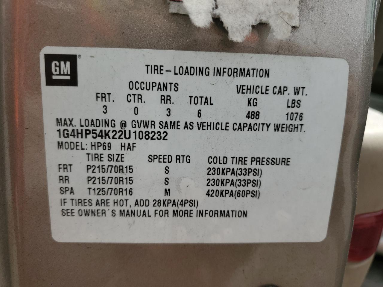 2002 Buick Lesabre Custom VIN: 1G4HP54K22U108232 Lot: 56998205