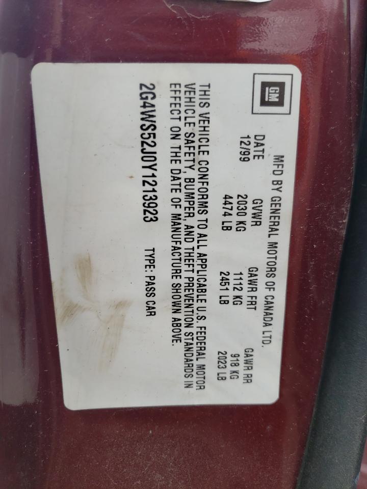 2000 Buick Century Custom VIN: 2G4WS52J0Y1213923 Lot: 55945055