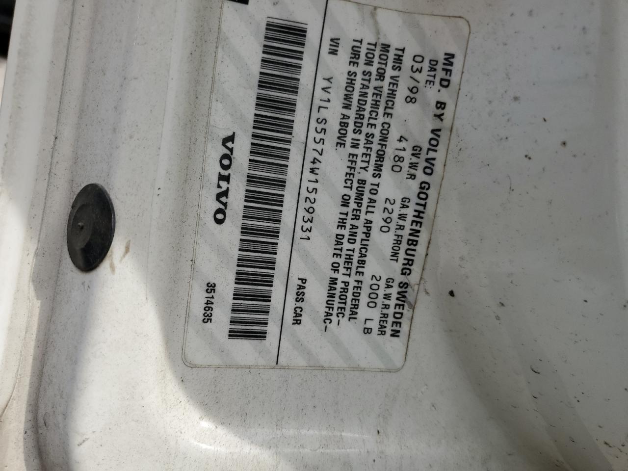 1998 Volvo S70 VIN: YV1LS5574W1529331 Lot: 56122825