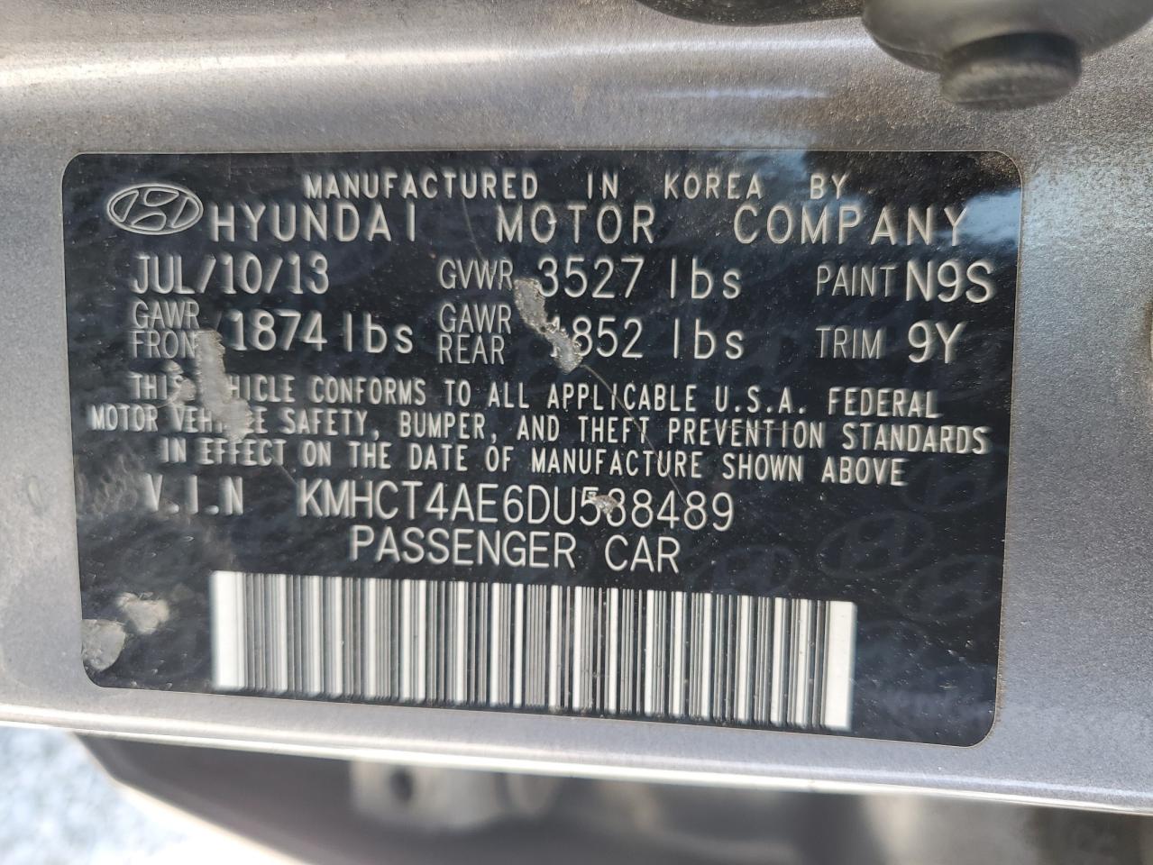 2013 Hyundai Accent Gls VIN: KMHCT4AE6DU538489 Lot: 57289005