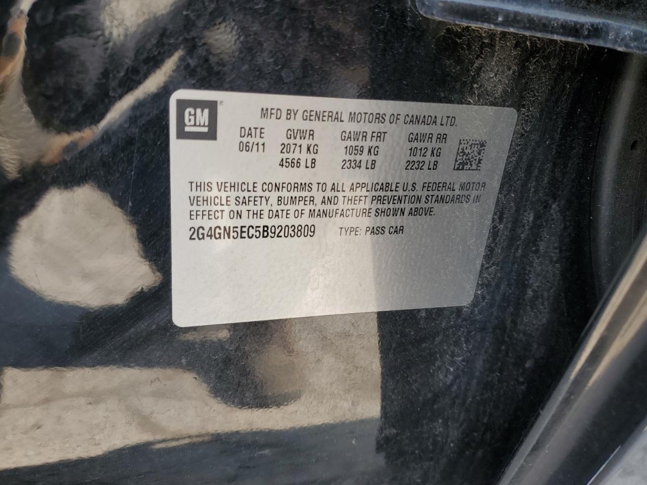 2011 Buick Regal Cxl VIN: 2G4GN5EC5B9203809 Lot: 56433495