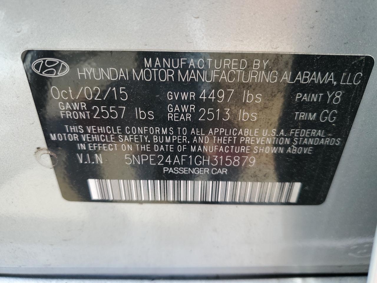 2016 Hyundai Sonata Se VIN: 5NPE24AF1GH315879 Lot: 56278565
