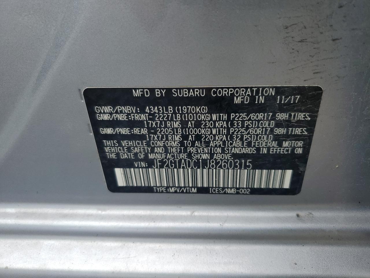 2018 Subaru Crosstrek Premium VIN: JF2GTADC1J8260315 Lot: 56916185