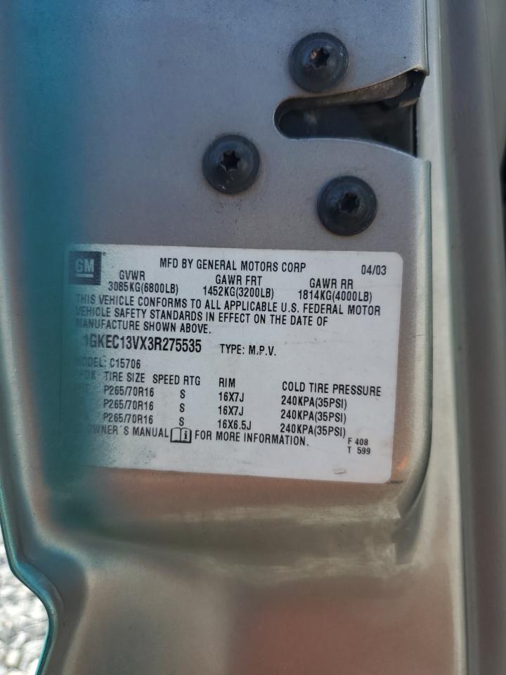 2003 GMC Yukon VIN: 1GKEC13VX3R275535 Lot: 56593705