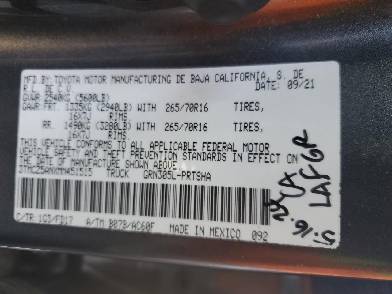 2021 Toyota Tacoma Double Cab VIN: 3TMCZ5ANXMM451515 Lot: 56312335