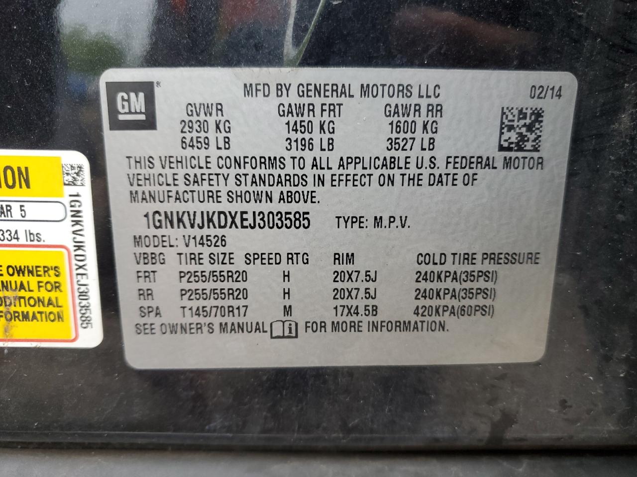 2014 Chevrolet Traverse Ltz VIN: 1GNKVJKDXEJ303585 Lot: 56521025