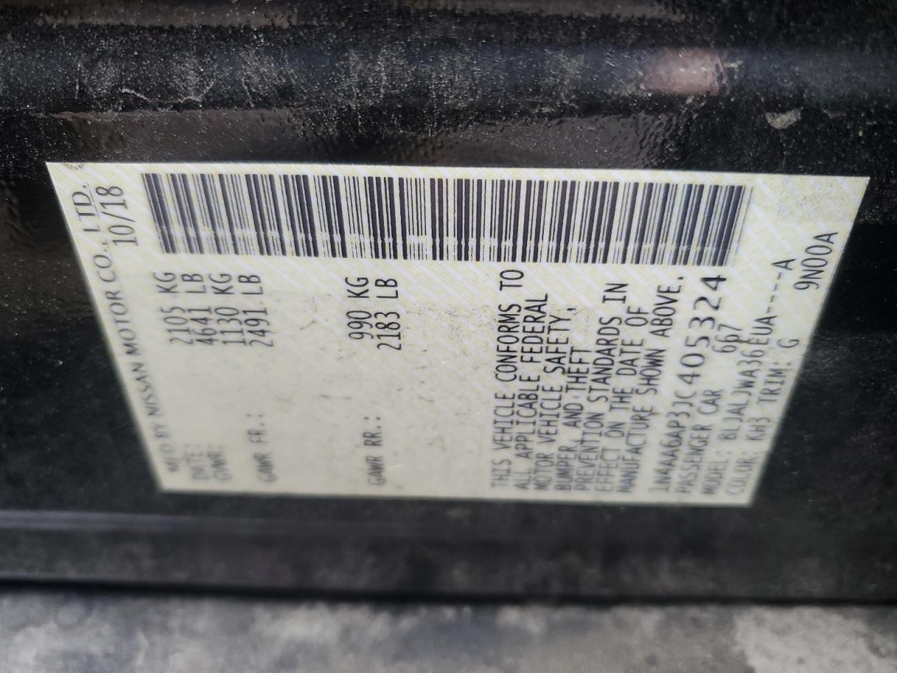 2018 Nissan Maxima 3.5S VIN: 1N4AA6AP3JC405324 Lot: 56229065