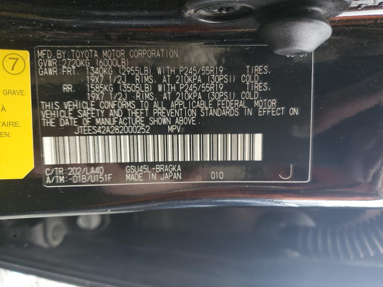 2008 Toyota Highlander Limited VIN: JTEES42A282000252 Lot: 55836995