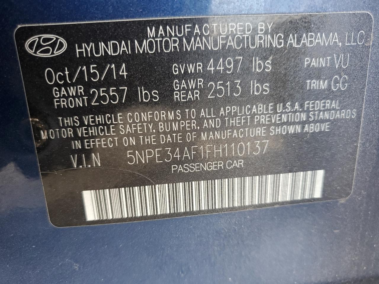 2015 Hyundai Sonata Sport VIN: 5NPE34AF1FH110137 Lot: 57858275