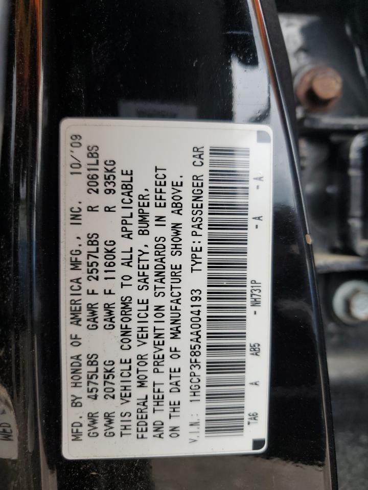 2010 Honda Accord Exl VIN: 1HGCP3F85AA004193 Lot: 58212515