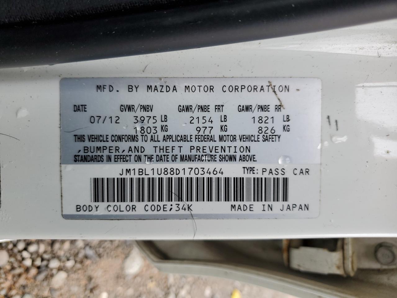 2013 Mazda 3 I VIN: JM1BL1U88D1703464 Lot: 56789865