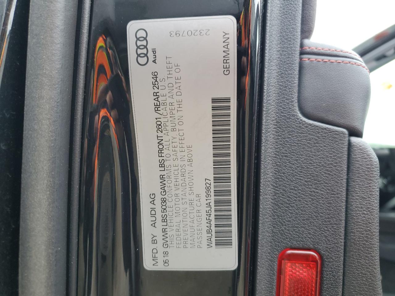 2018 Audi S4 Premium Plus VIN: WAUB4AF45JA199827 Lot: 54933295