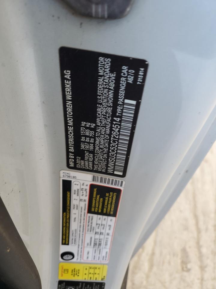 2012 Mini Cooper VIN: WMWSU3C53CT264514 Lot: 56971545