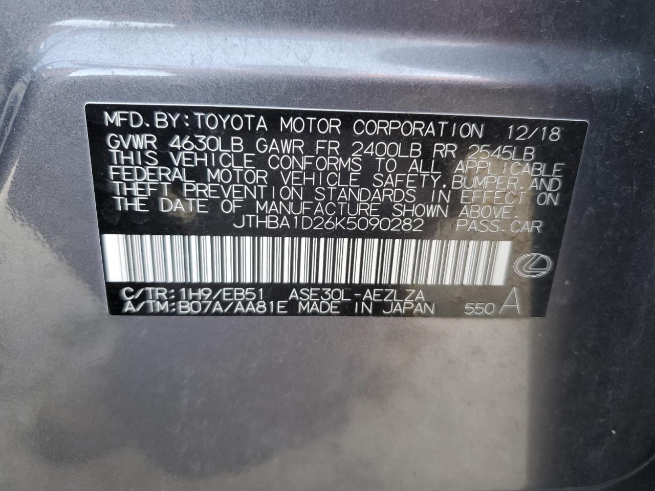2019 Lexus Is 300 VIN: JTHBA1D26K5090282 Lot: 57642625