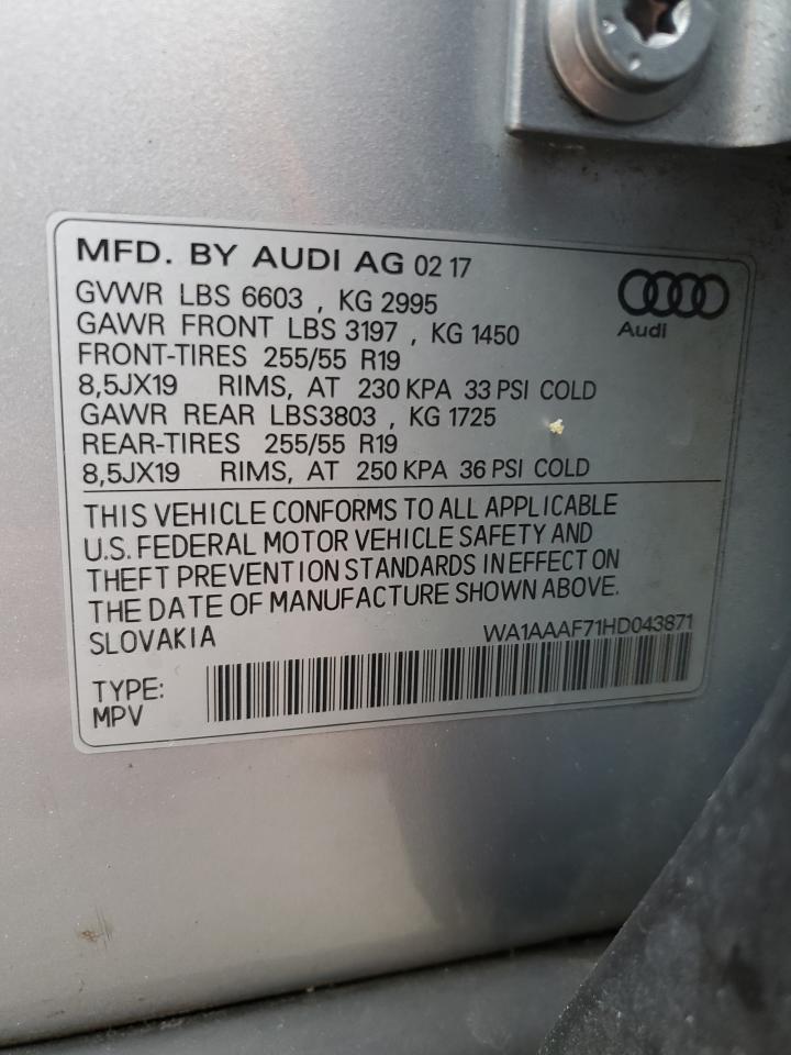 2017 Audi Q7 Premium VIN: WA1AAAF71HD043871 Lot: 56669065