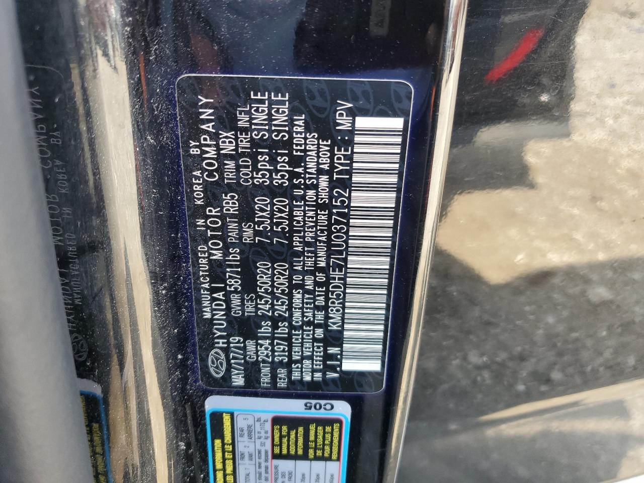 2020 Hyundai Palisade Limited VIN: KM8R5DHE7LU037152 Lot: 55991365