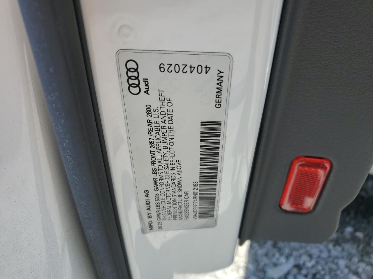 2024 Audi A6 Premium VIN: WAUD3BF24RN012193 Lot: 48037505