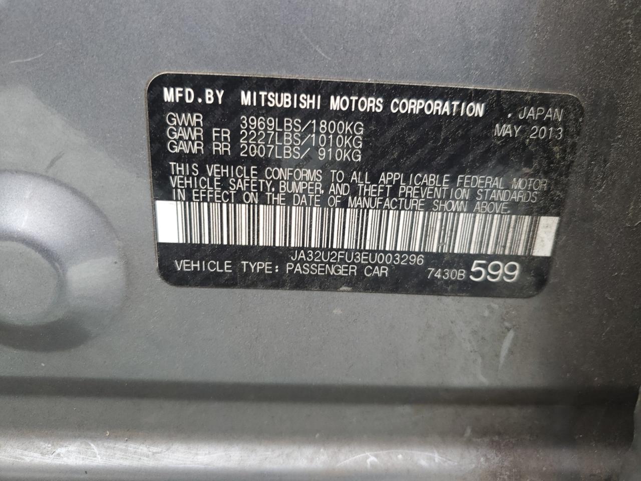 2014 Mitsubishi Lancer Es/Es Sport VIN: JA32U2FU3EU003296 Lot: 56559355