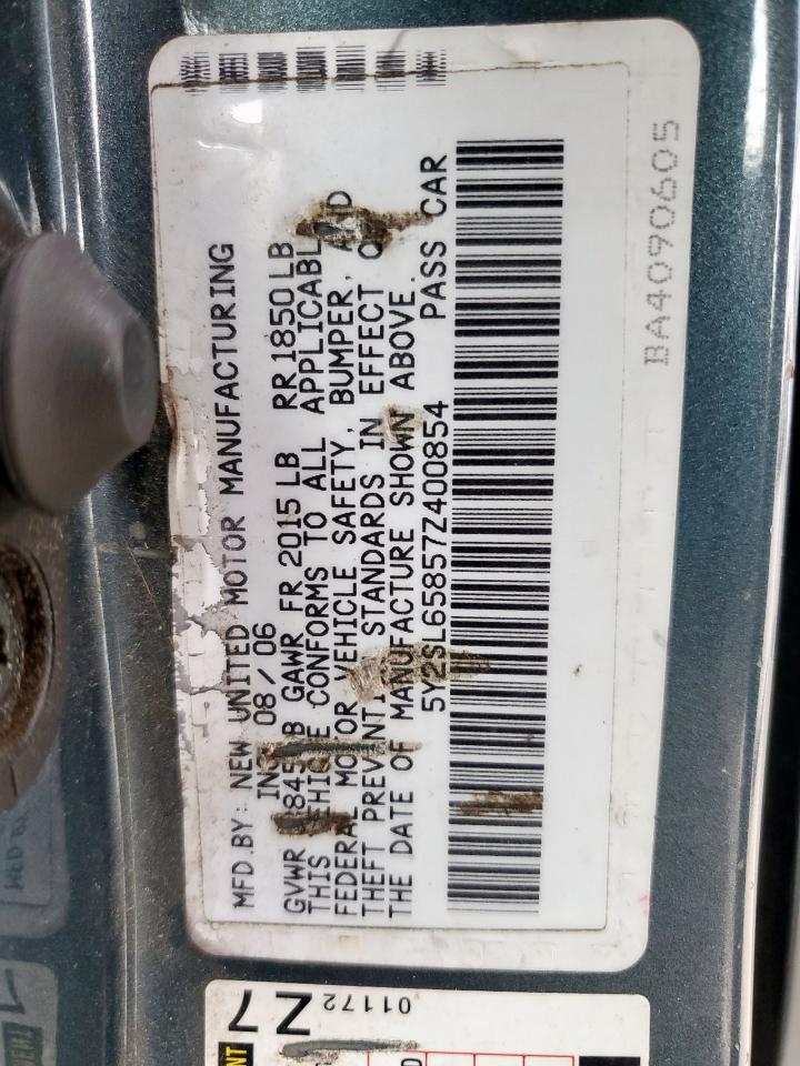 2007 Pontiac Vibe VIN: 5Y2SL65857Z400854 Lot: 55932005