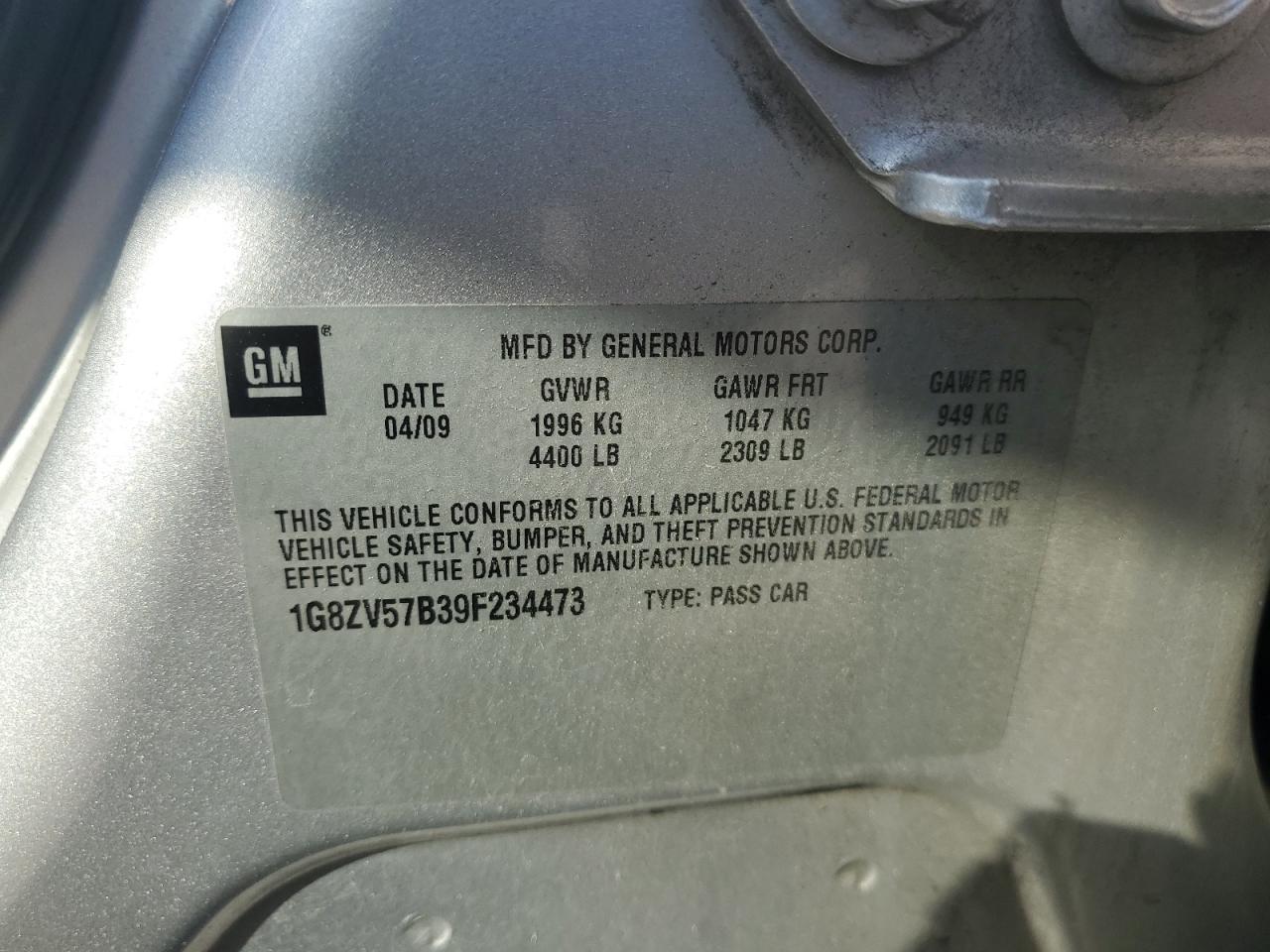 2009 Saturn Aura Xr VIN: 1G8ZV57B39F234473 Lot: 56004655
