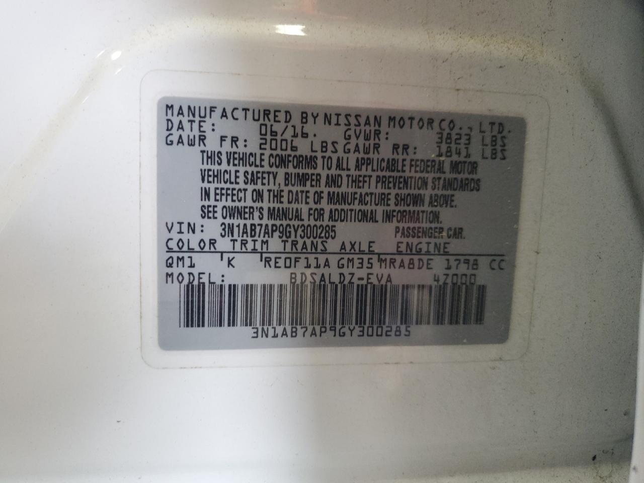 2016 Nissan Sentra S VIN: 3N1AB7AP9GY300285 Lot: 56115845