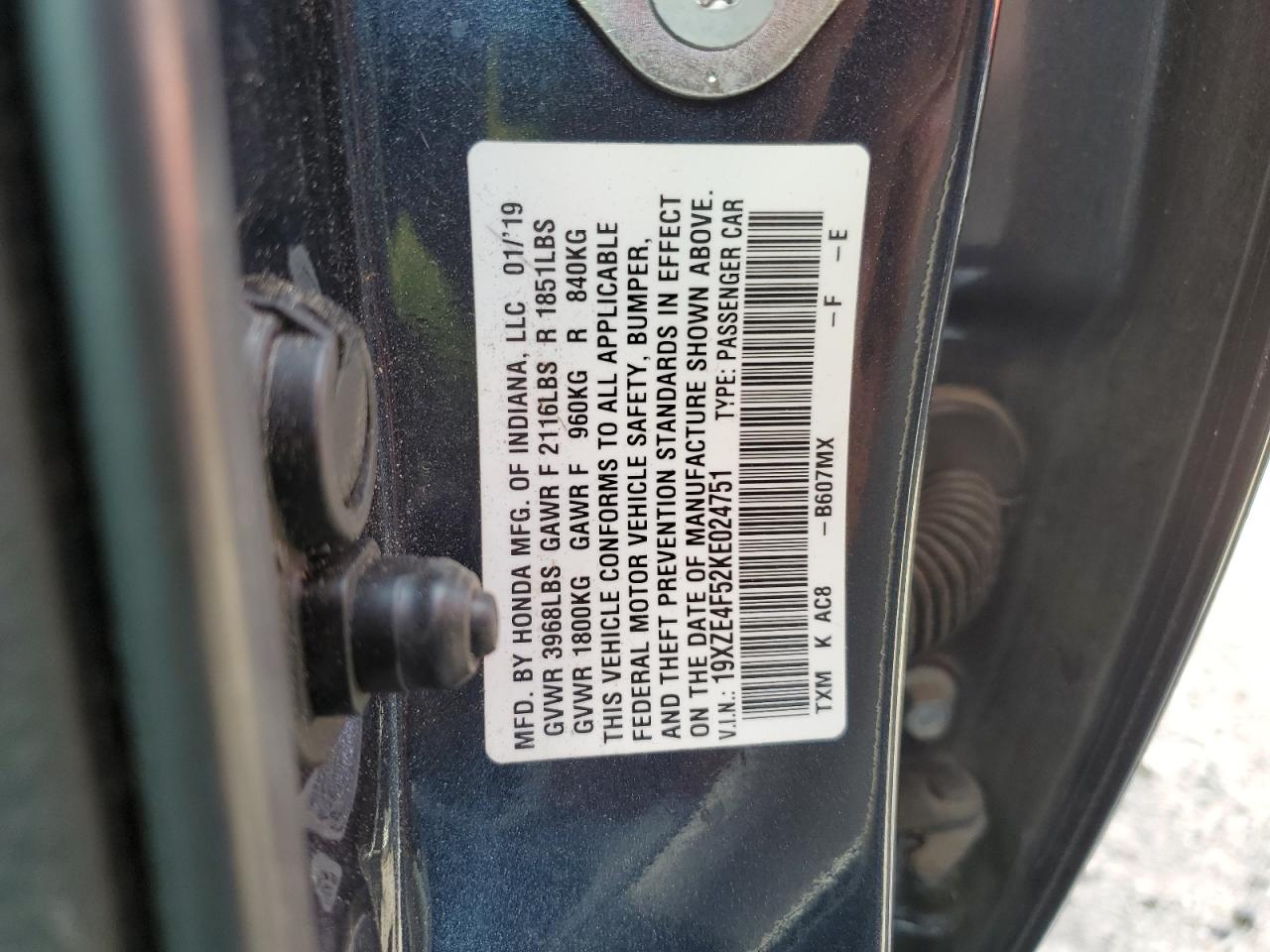 2019 Honda Insight Ex VIN: 19XZE4F52KE024751 Lot: 56724005