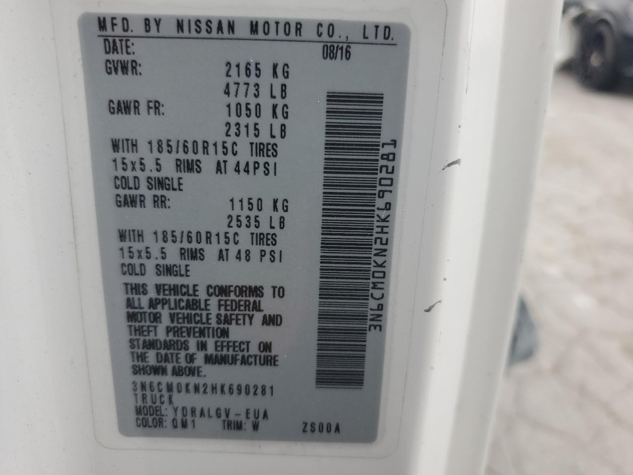 2017 Nissan Nv200 2.5S VIN: 3N6CM0KN2HK690281 Lot: 56959525