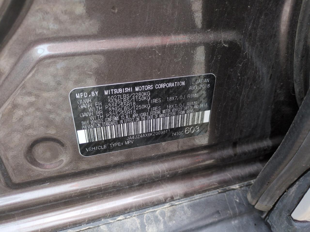 2019 Mitsubishi Outlander Gt VIN: JA4JZ4AX6KZ009811 Lot: 56753645