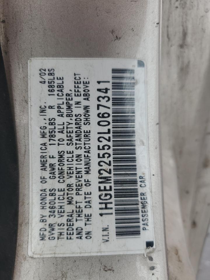 2002 Honda Civic Lx VIN: 1HGEM22552L067341 Lot: 56522155