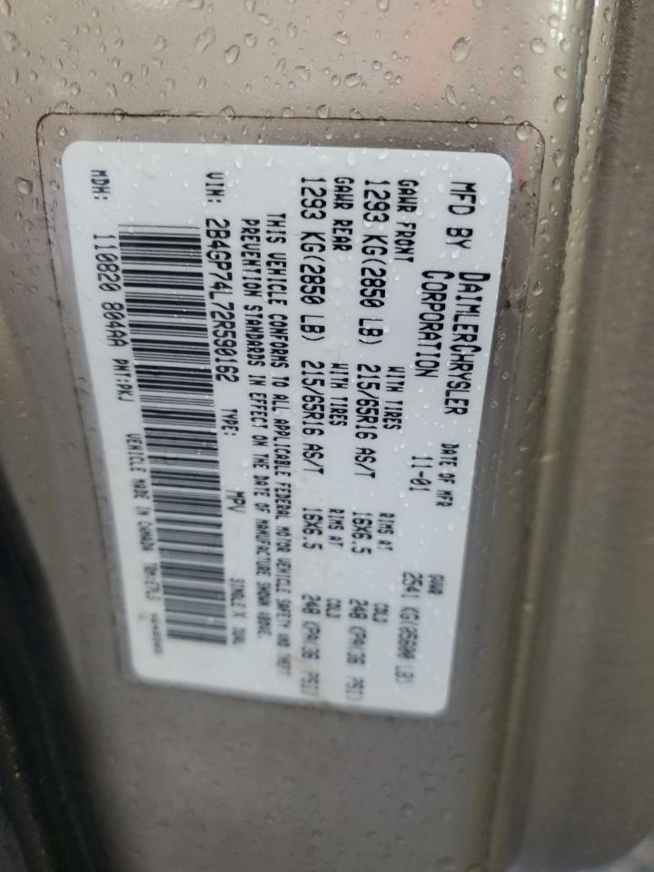 2002 Dodge Grand Caravan Ex VIN: 2B4GP74L72R590162 Lot: 57000865