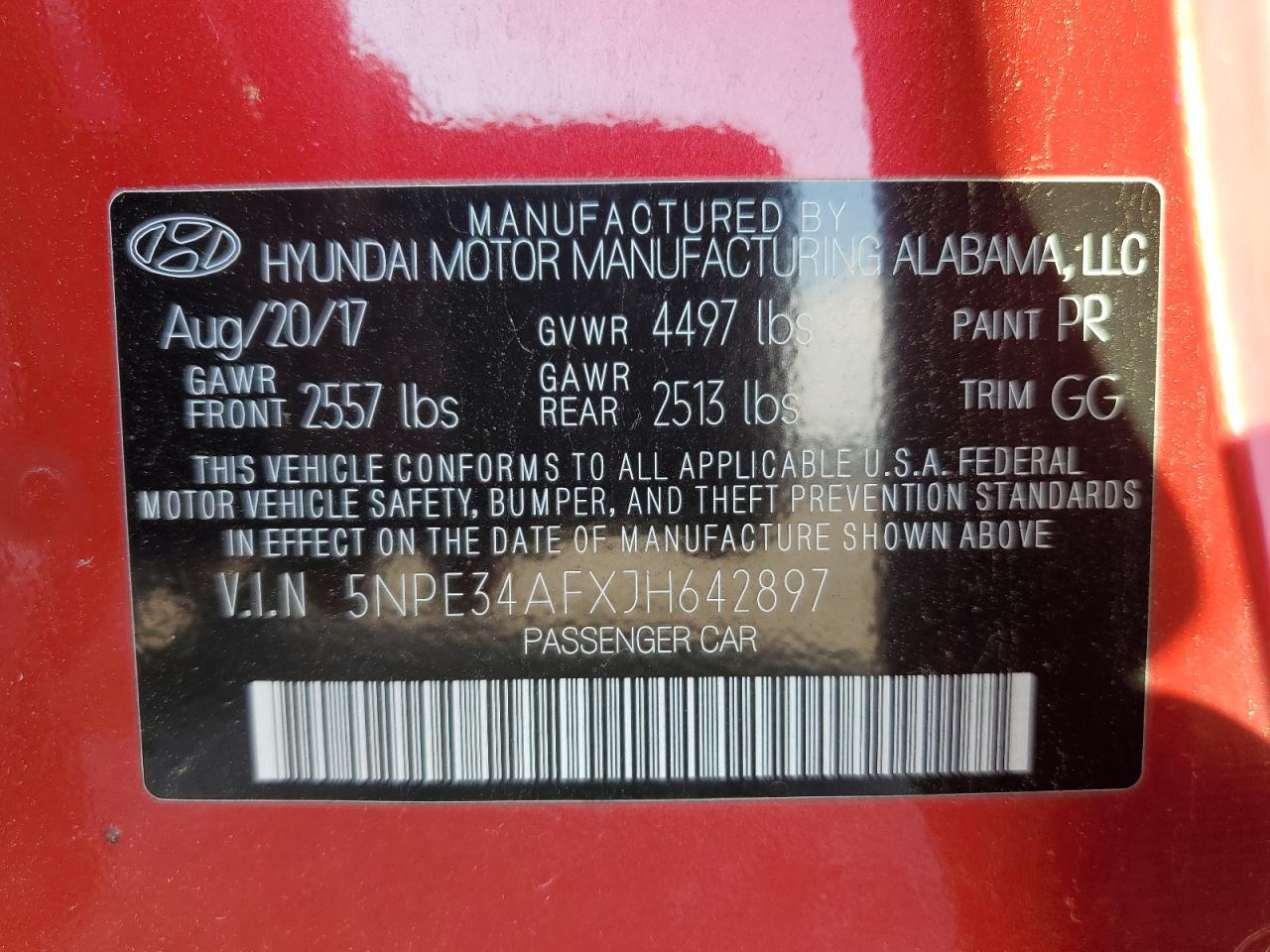 2018 Hyundai Sonata Sport VIN: 5NPE34AFXJH642897 Lot: 57098985