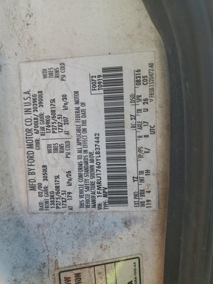 2000 Ford Expedition Eddie Bauer VIN: 1FMRU1760YLB37442 Lot: 56317785