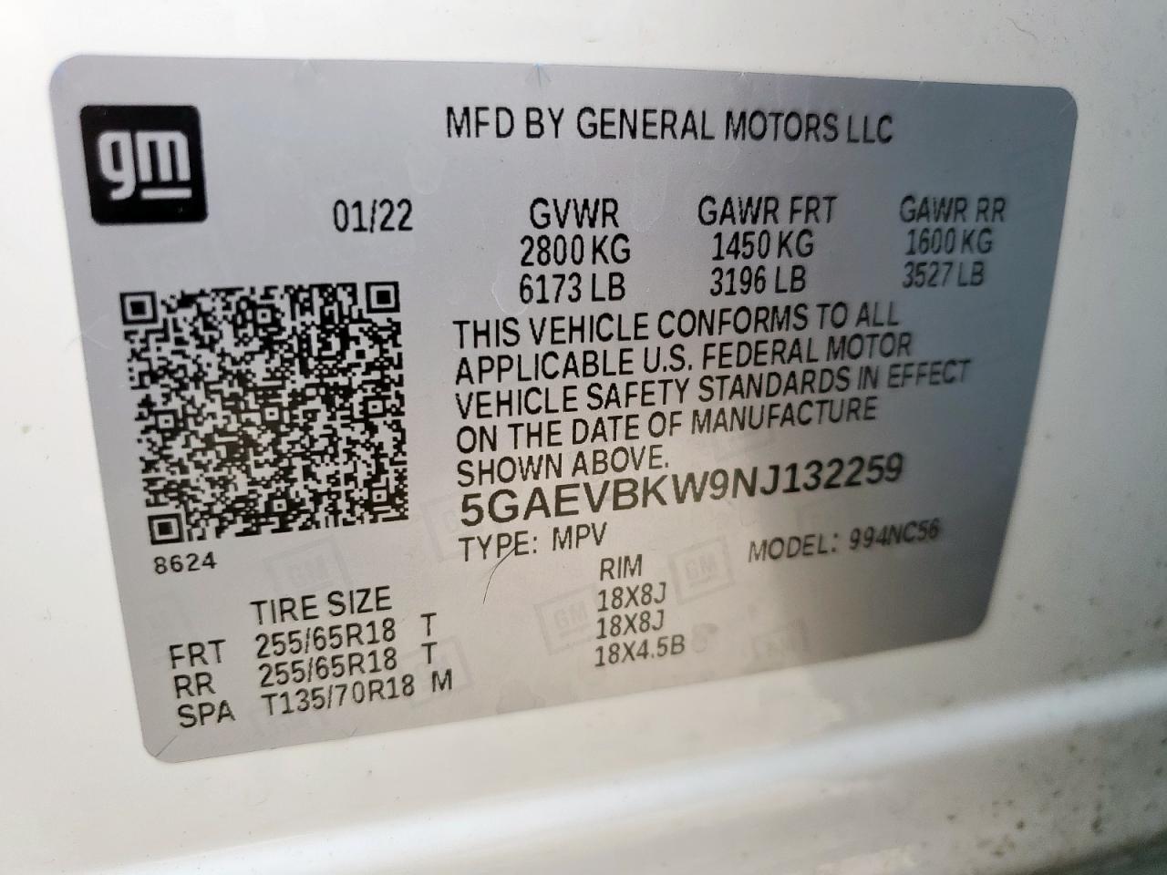 2022 Buick Enclave Premium VIN: 5GAEVBKW9NJ132259 Lot: 57705185