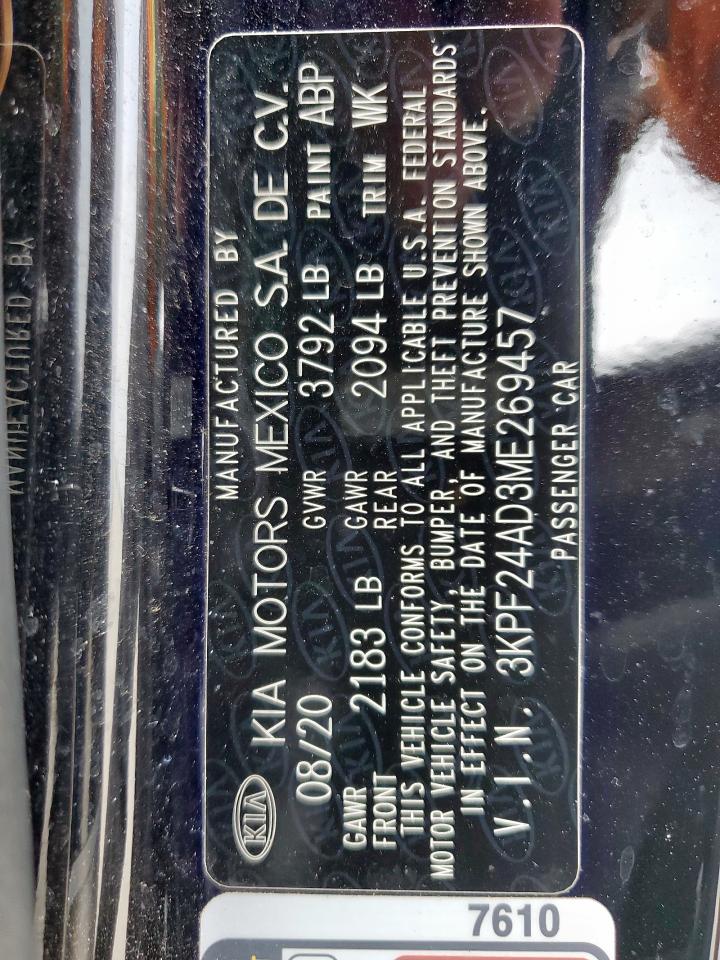 2021 Kia Forte Fe VIN: 3KPF24AD3ME269457 Lot: 56564005