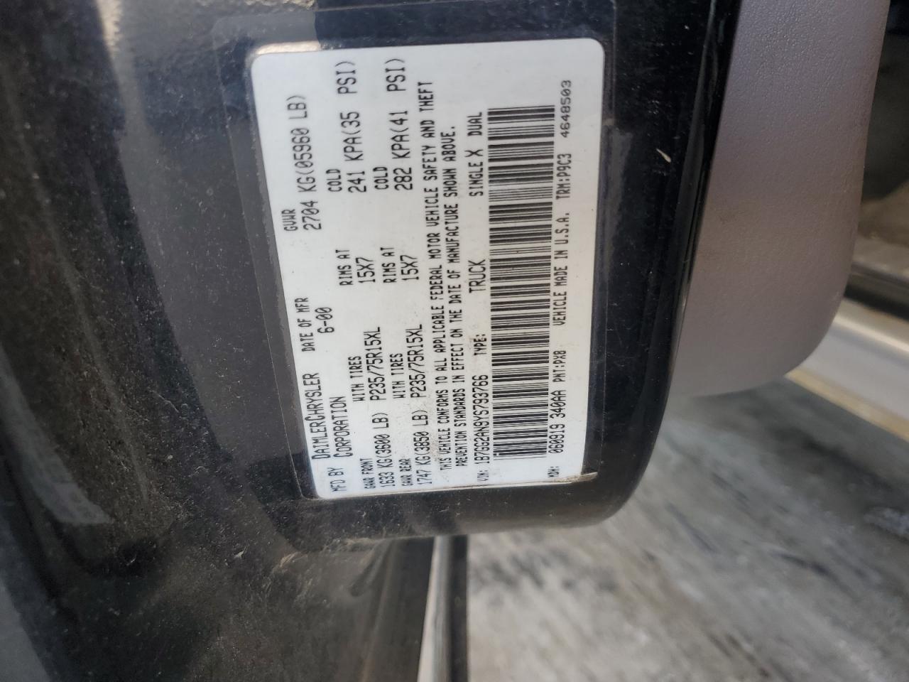 2000 Dodge Dakota Quad VIN: 1B7GG2AN9YS793766 Lot: 56201465