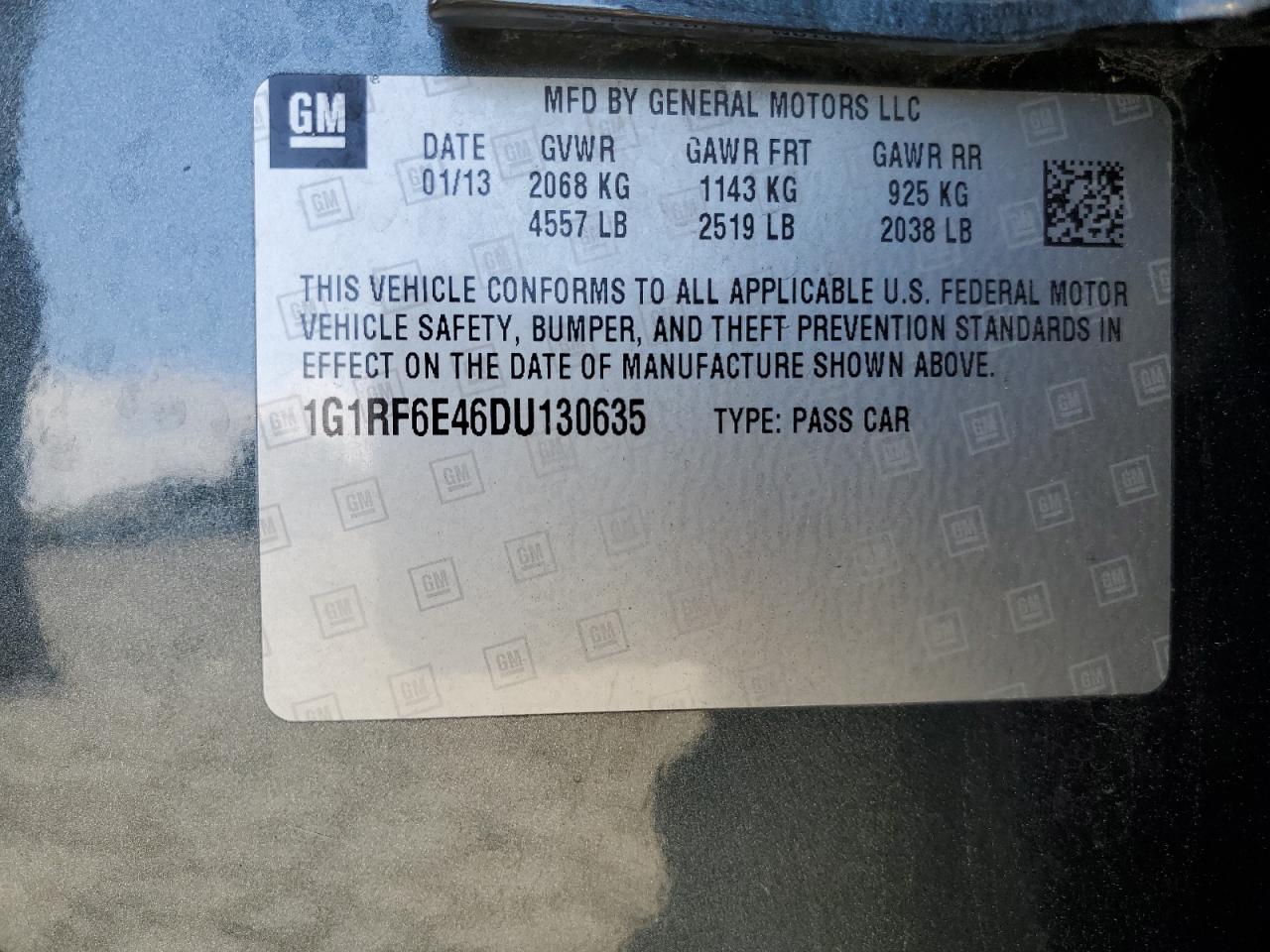 2013 Chevrolet Volt VIN: 1G1RF6E46DU130635 Lot: 56893155