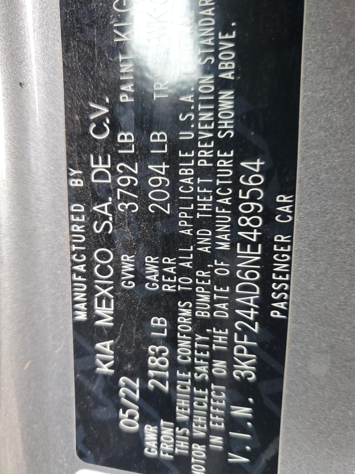 2022 Kia Forte Fe VIN: 3KPF24AD6NE489564 Lot: 57705275
